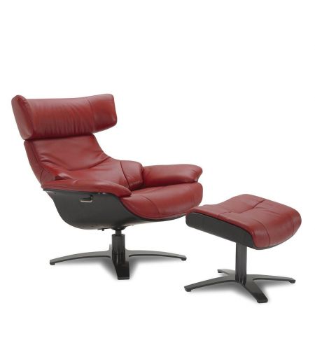 copy of Sillón y puf de piel roja y roble natural - NAOS