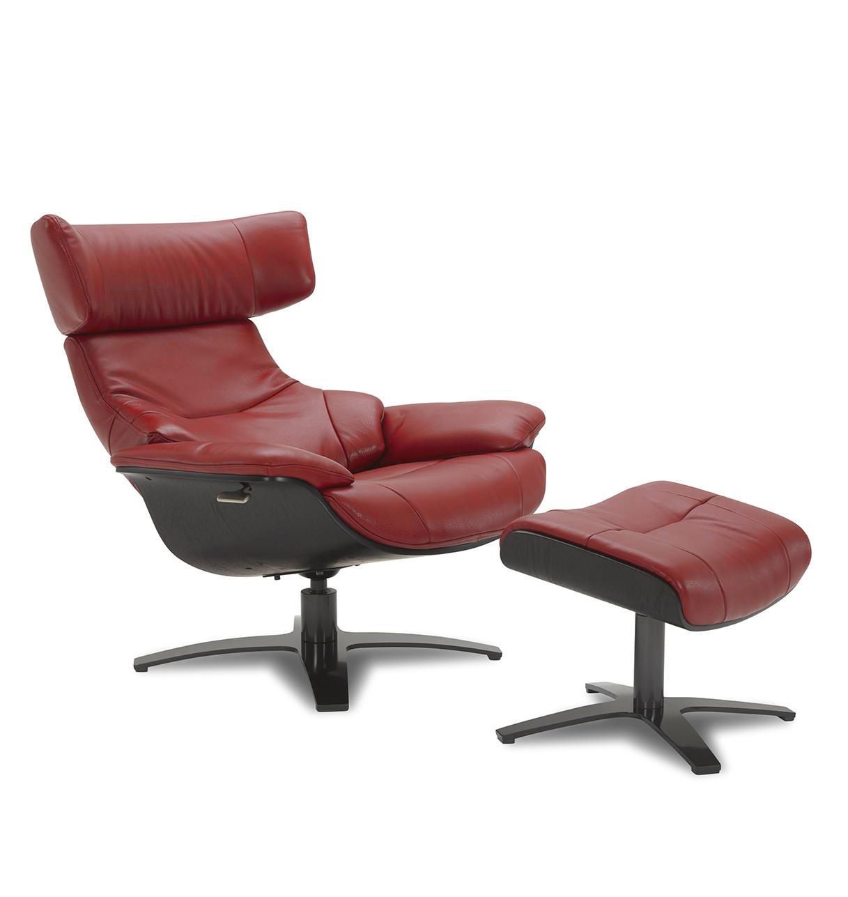 copy of Sillón y puf de piel roja y roble natural - NAOS