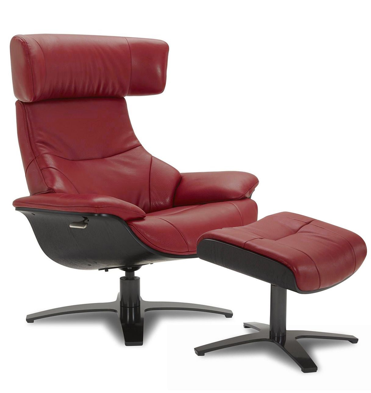 copy of Sillón y puf de piel roja y roble natural - NAOS