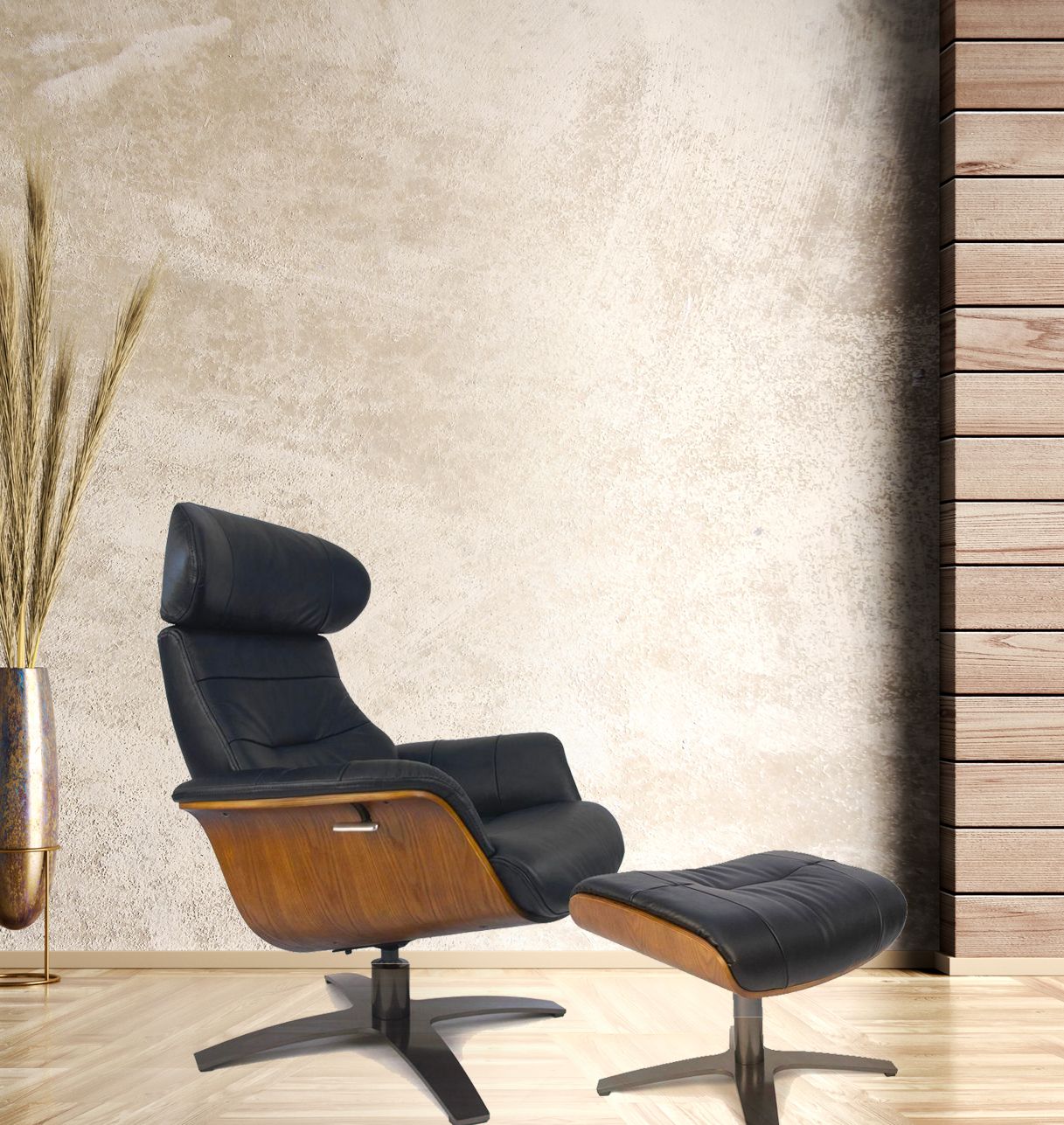 copy of Fauteuil et Pouf relax manuel - Tissu et Chêne Naturel - Aludra