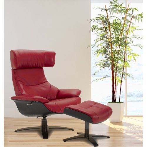 copy of Sillón y puf de piel roja y roble natural - NAOS