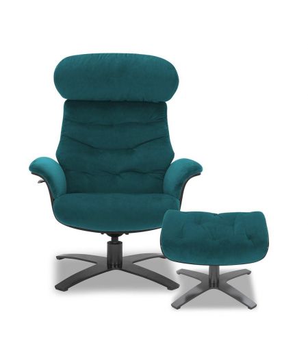 Fabric and Black Oak Pouffe - Aludra