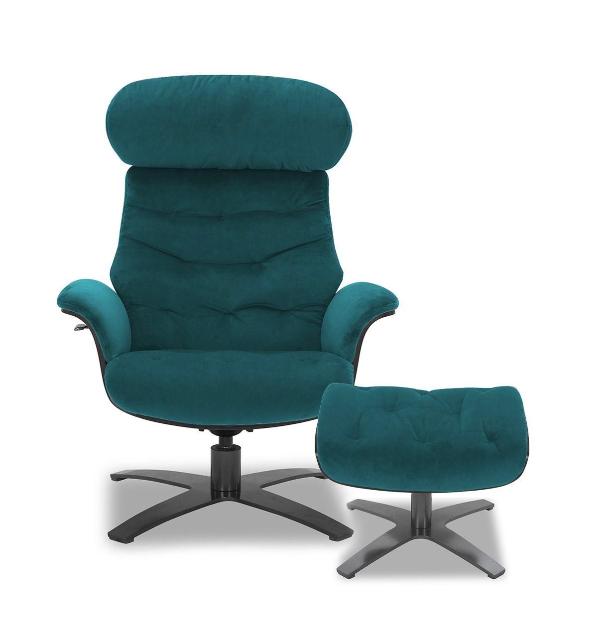 Fabric and Black Oak Pouffe - Aludra