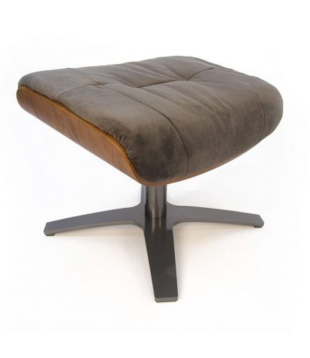 Velvet and Natural Oak Pouf - Véga - Brown