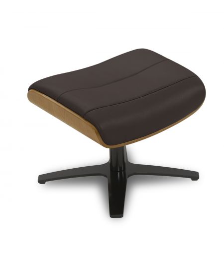 Pouf in Leather and Natural Oak - Véga - Brown