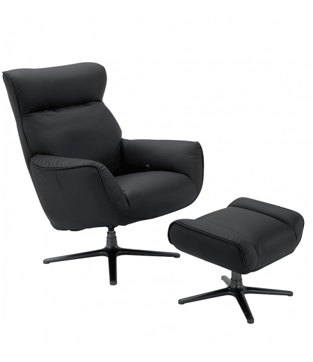 Fauteuil + Pouf Relax Manuel - Cuir ou Tissu - CASSIOPEE - Noir
