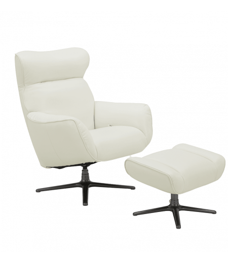 Fauteuil + Pouf Relax Manuel - Cuir ou Tissu - CASSIOPEE - Blanc