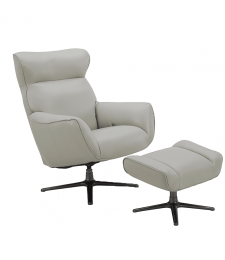 Fauteuil + Pouf Relax Manuel - Cuir ou Tissu - CASSIOPEE - Gris