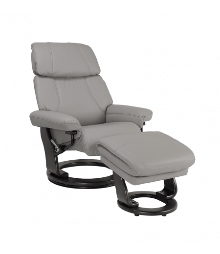 Manual Relaxation Armchair - Leather and Microstar - MINORCA - Tourterelle 100