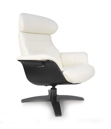 copy of Armchair in leather and black wood - Vega - White